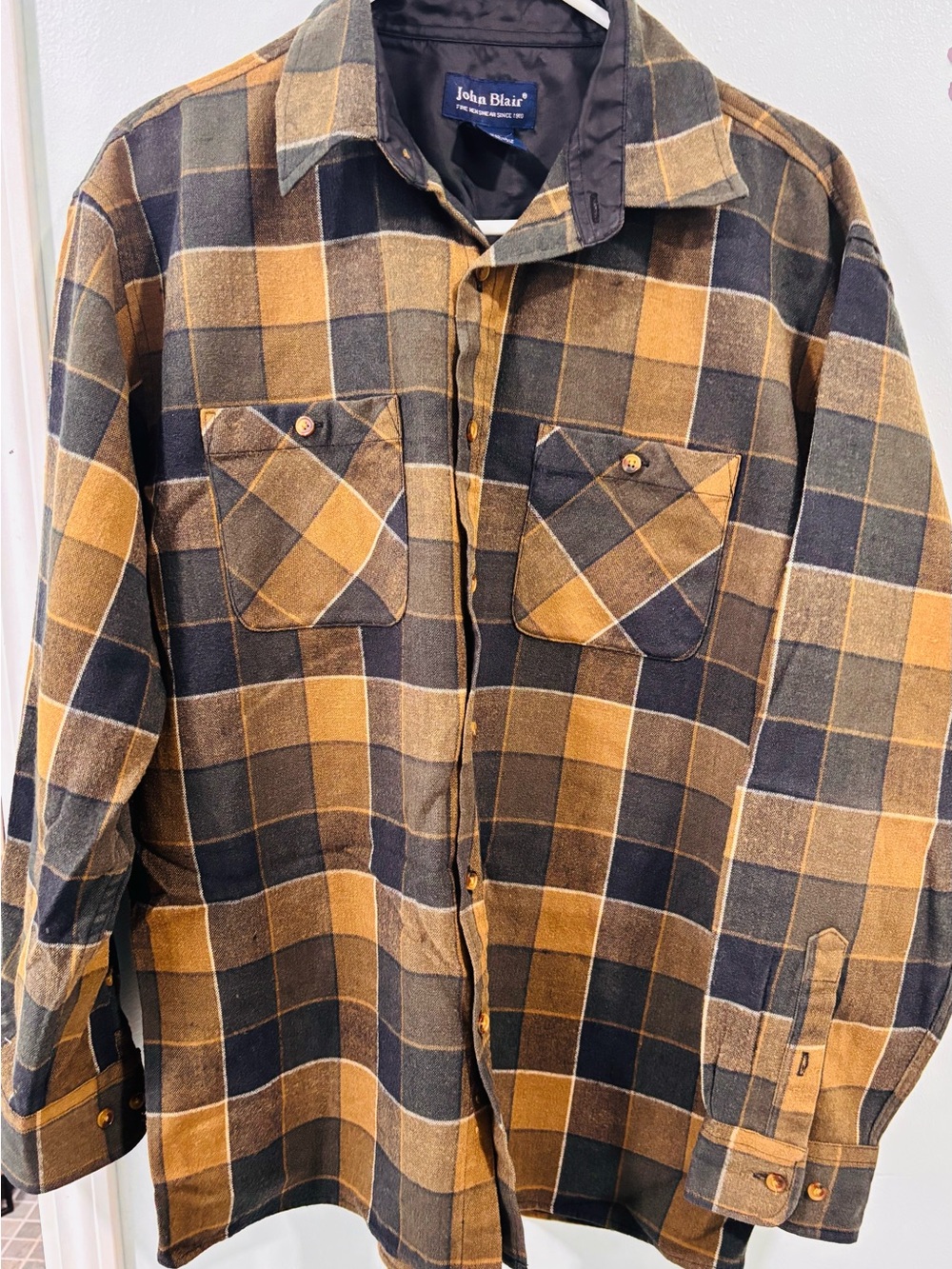 Vintage John Blair Men’s Plaid Flannel Jacket Shirt - Black & Tan